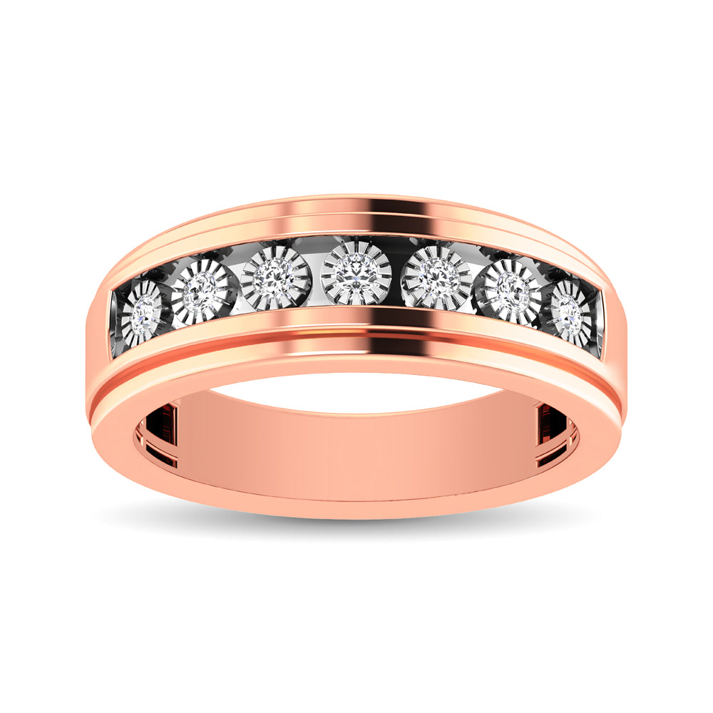 10K Rose Gold 1/3 Ct.Tw. Diamond Illusion Mens Band