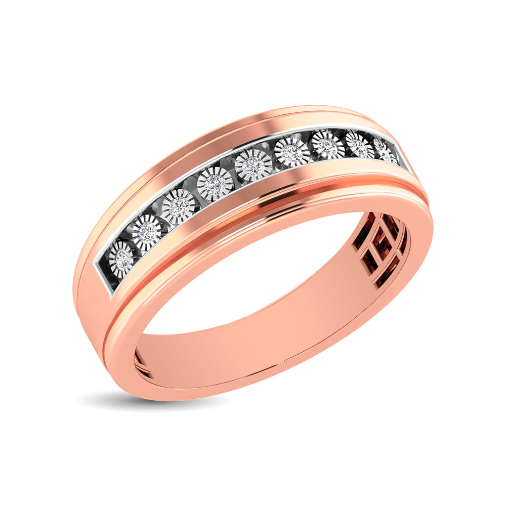 10K Rose Gold 1/3 Ct.Tw. Diamond Illusion Mens Band