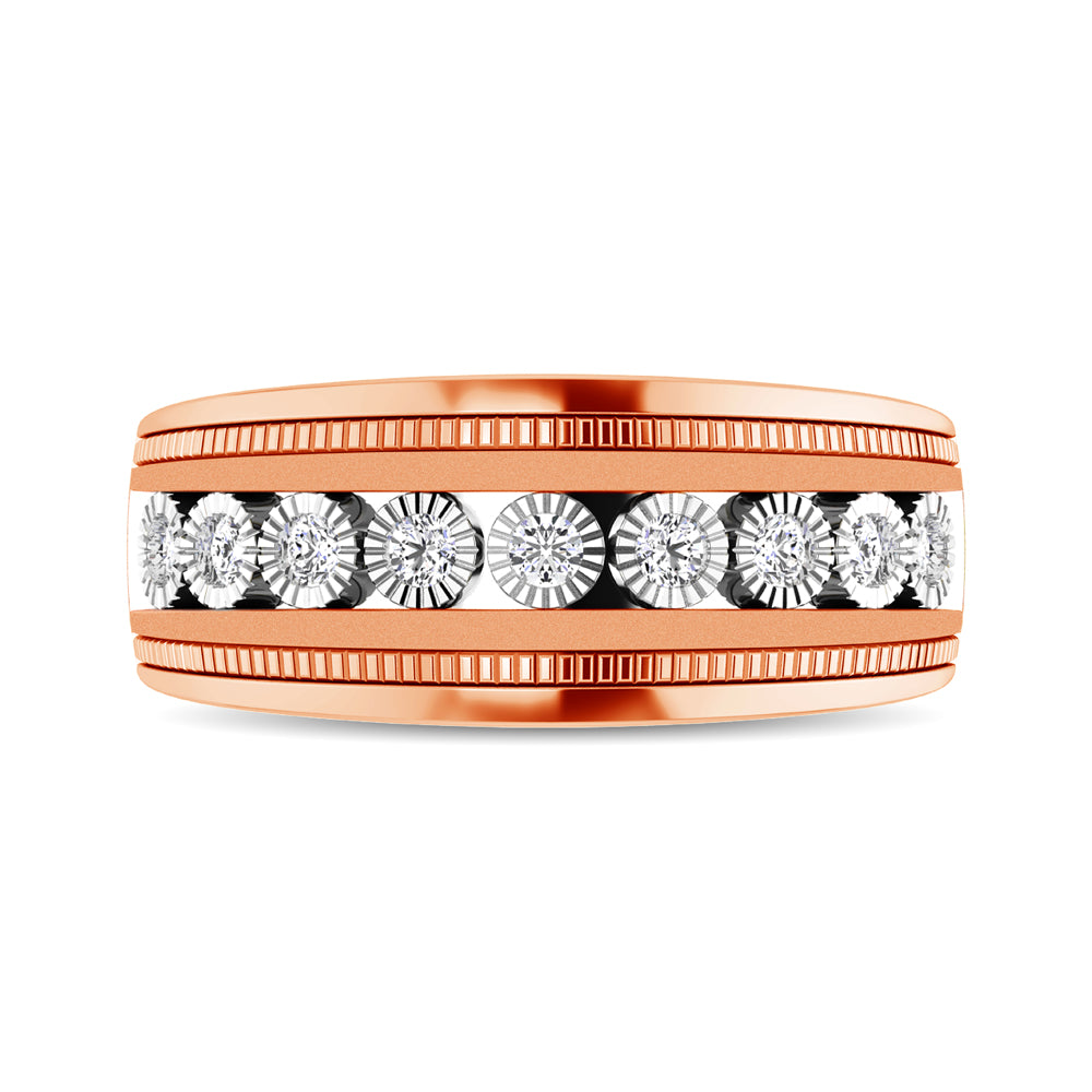 10K Rose Gold 1/2 Ct.Tw. Diamond 9 Stone Illusion Mens Band