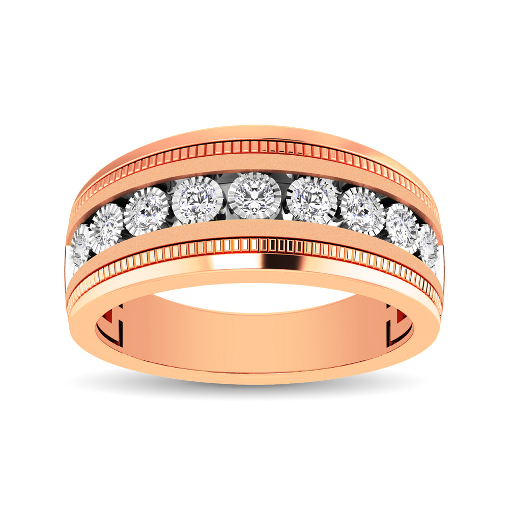 10K Rose Gold 1/2 Ct.Tw. Diamond 9 Stone Illusion Mens Band