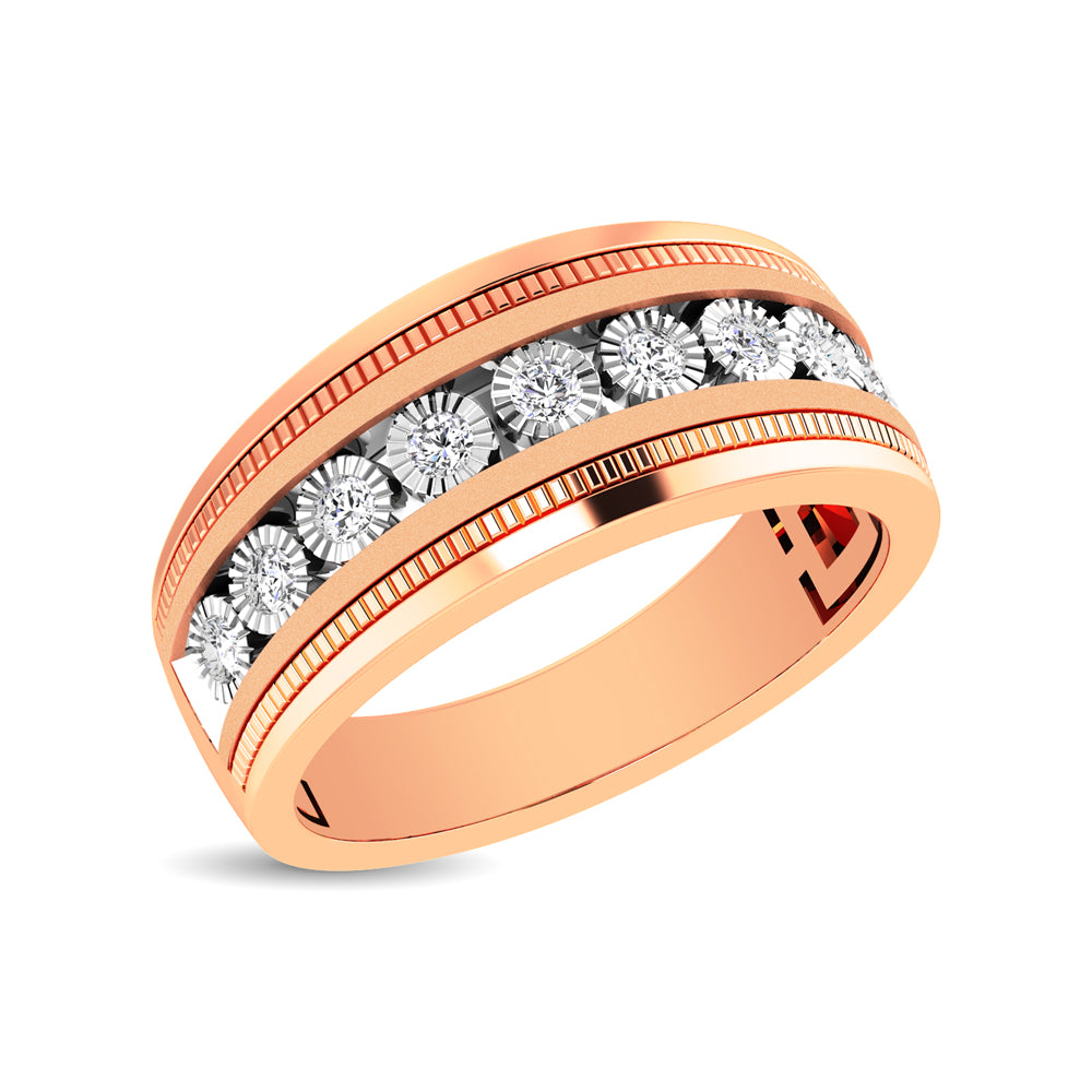 10K Rose Gold 1/2 Ct.Tw. Diamond 9 Stone Illusion Mens Band