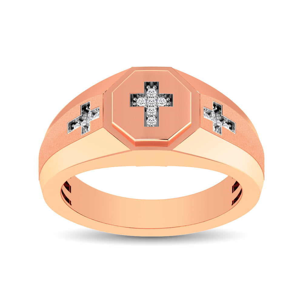 10K Rose Gold 1/20 Ct.Tw. Diamond Men&apos;s Cross Ring