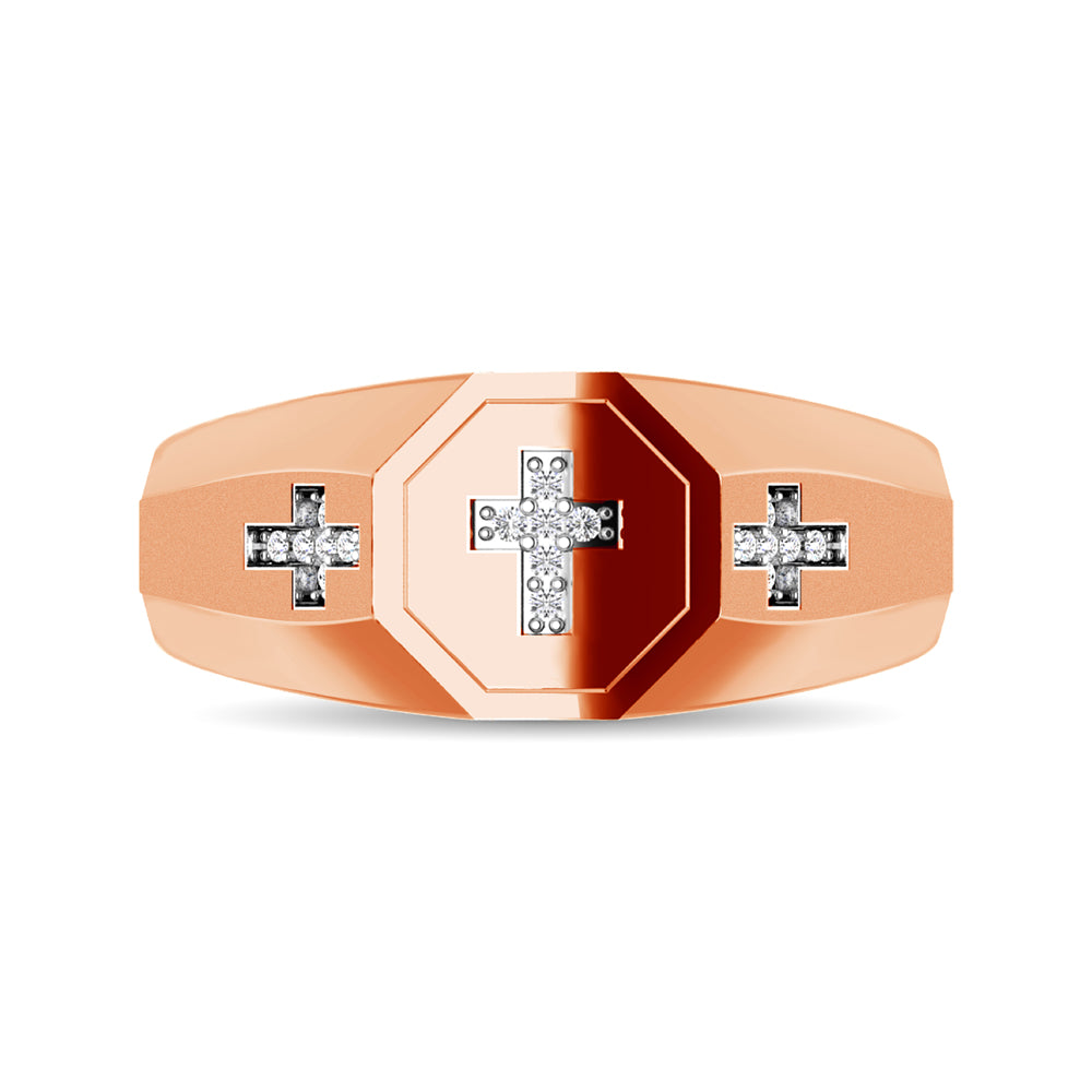 10K Rose Gold 1/20 Ct.Tw. Diamond Men&apos;s Cross Ring