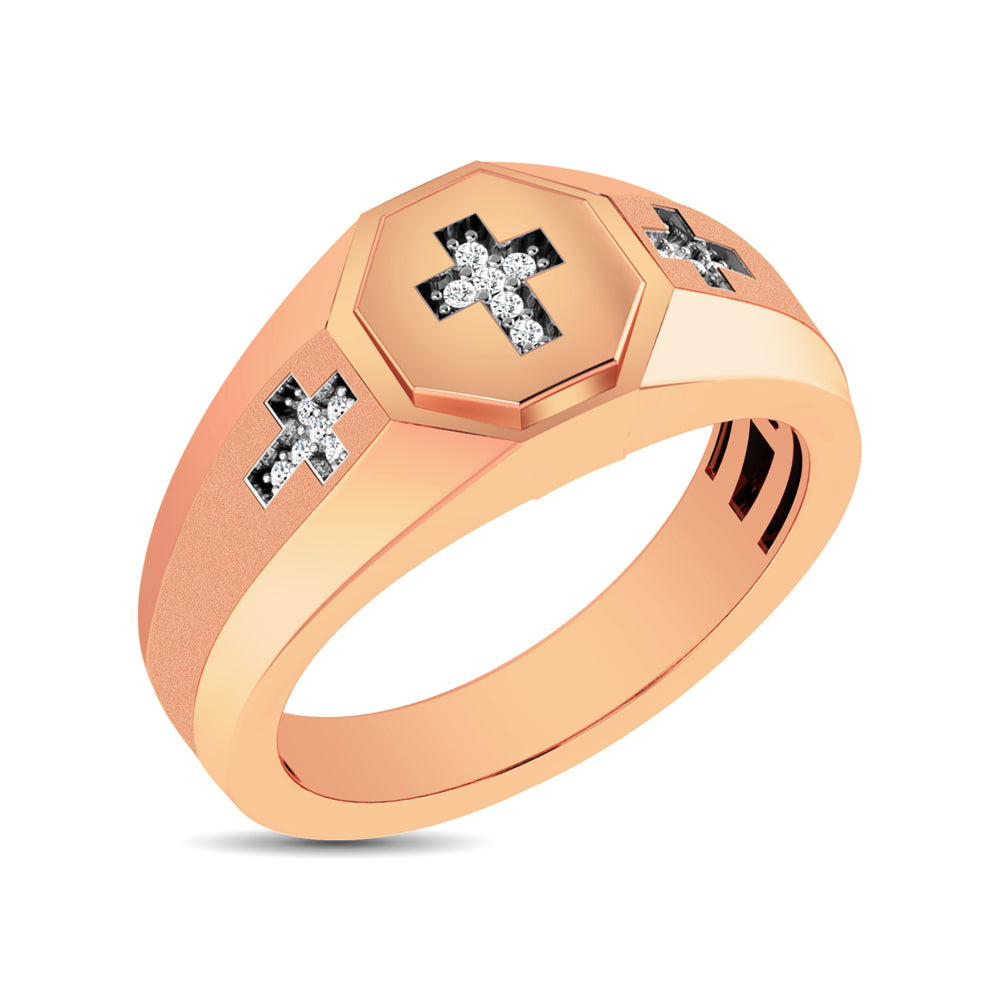 10K Rose Gold 1/20 Ct.Tw. Diamond Men&apos;s Cross Ring