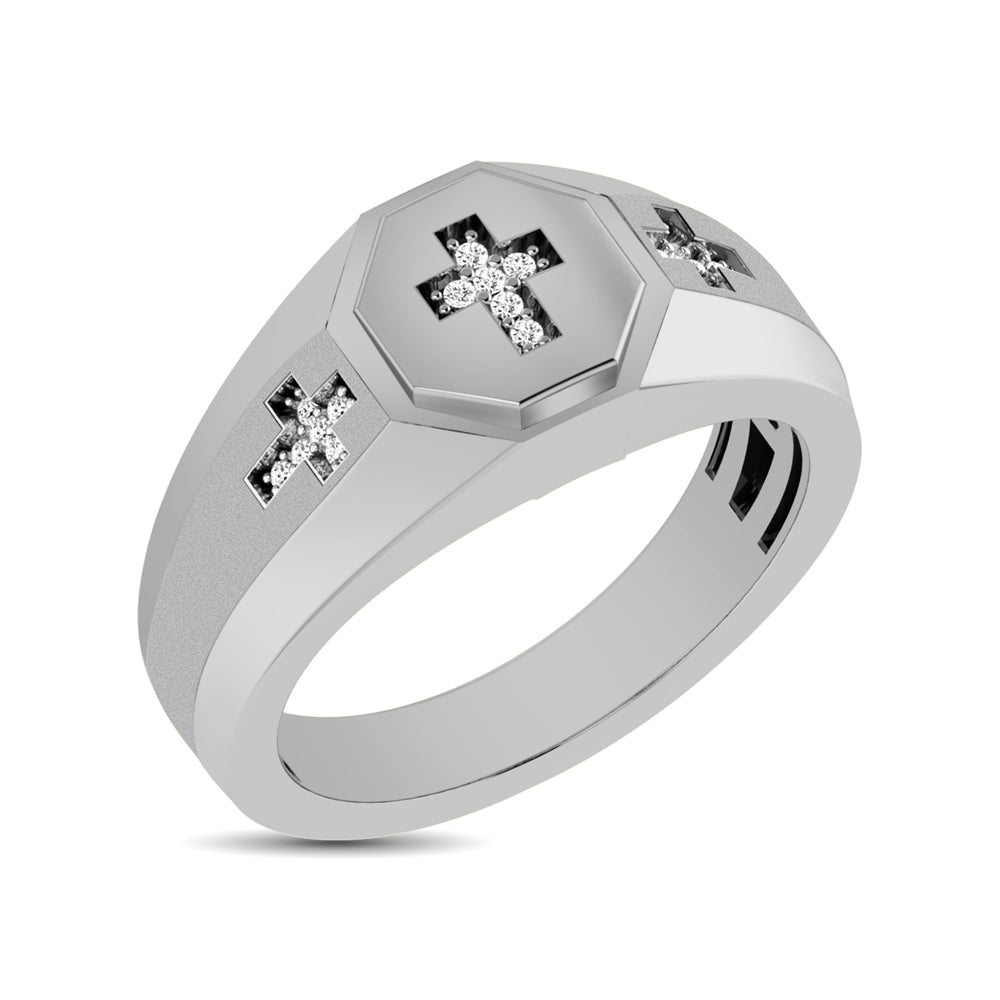 10K White Gold 1/20 Ct.Tw. Diamond Men&apos;s Cross Ring