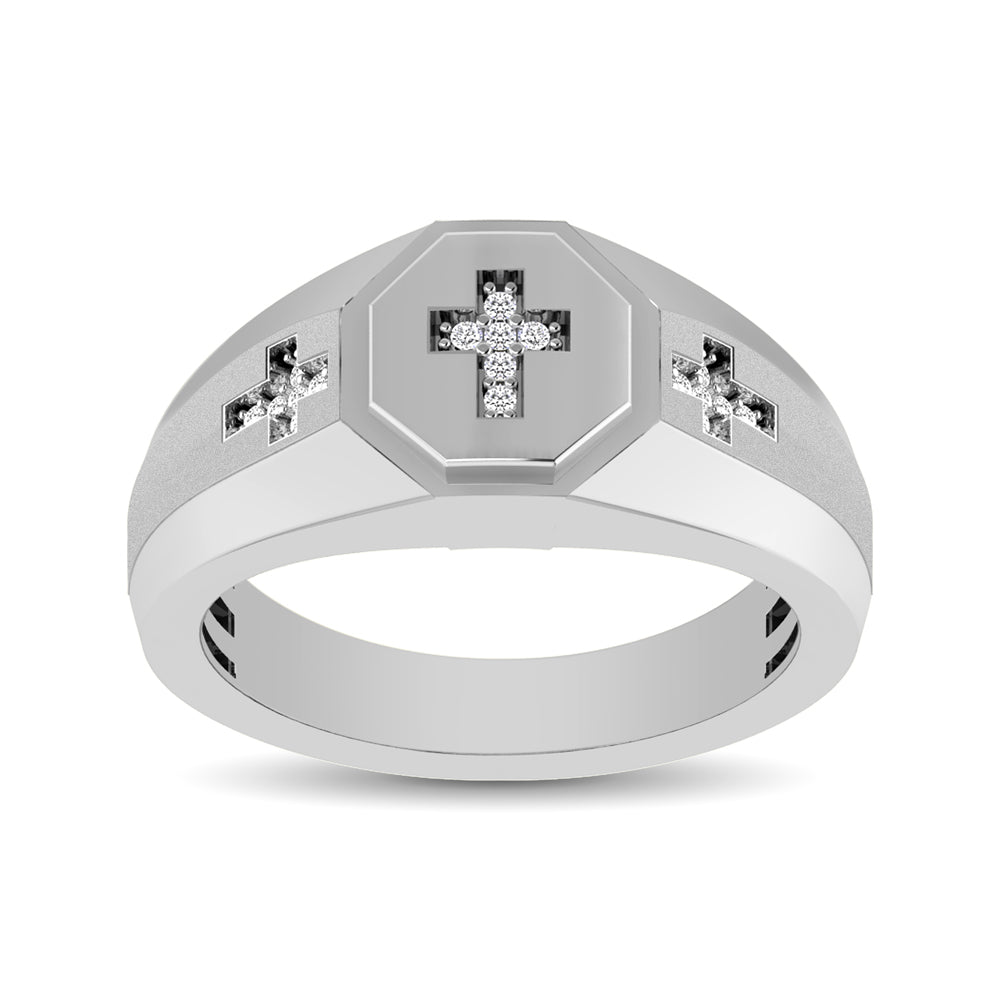 10K White Gold 1/20 Ct.Tw. Diamond Men&apos;s Cross Ring