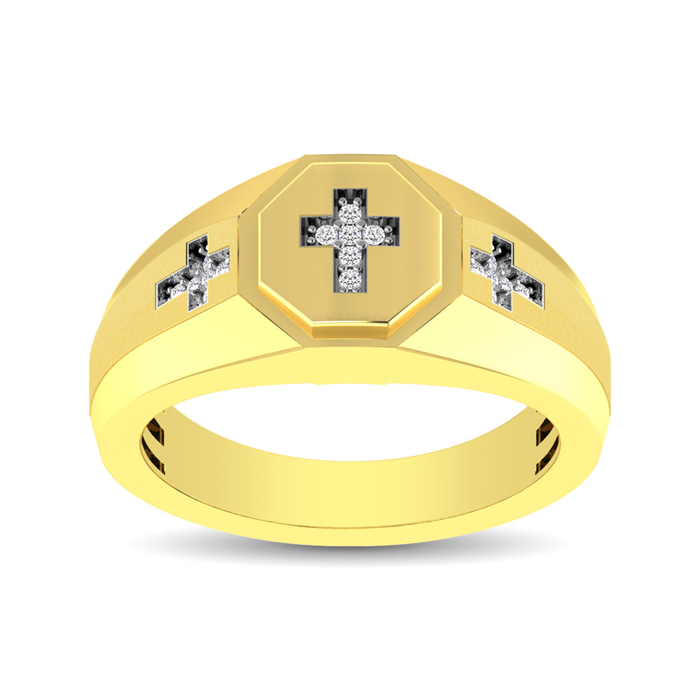 10K YellowGold 1/20 Ct.Tw. Diamond Men&apos;s Cross Ring