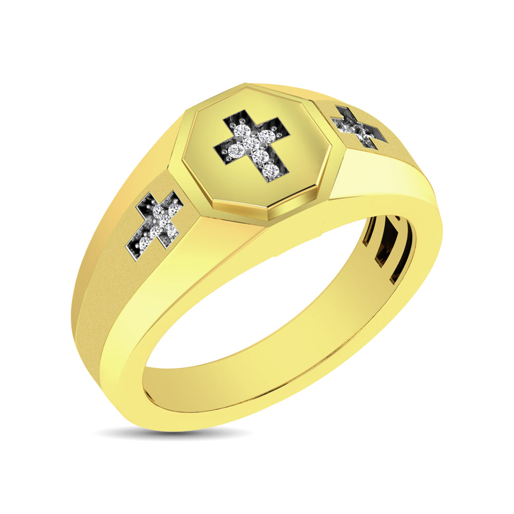 10K YellowGold 1/20 Ct.Tw. Diamond Men&apos;s Cross Ring