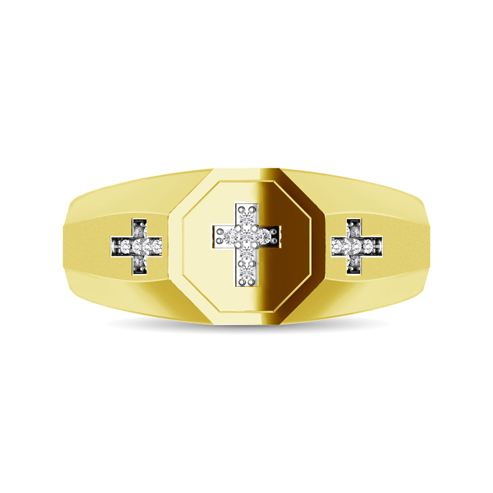 10K YellowGold 1/20 Ct.Tw. Diamond Men&apos;s Cross Ring