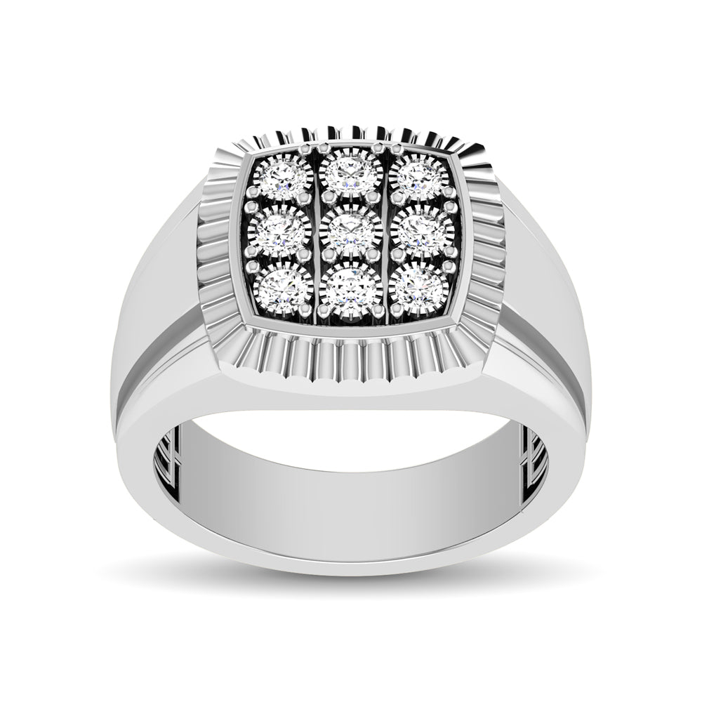 10K White Gold 1/5 Ct.Tw. Diamond Illusion Men&apos;s Fashion Ring