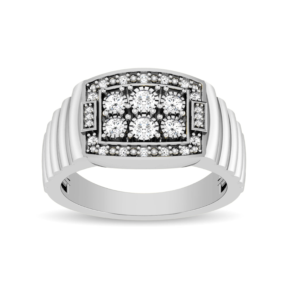 10K White Gold 1/4 Ct.Tw. Diamond Illusion Men&apos;s Fashion Ring