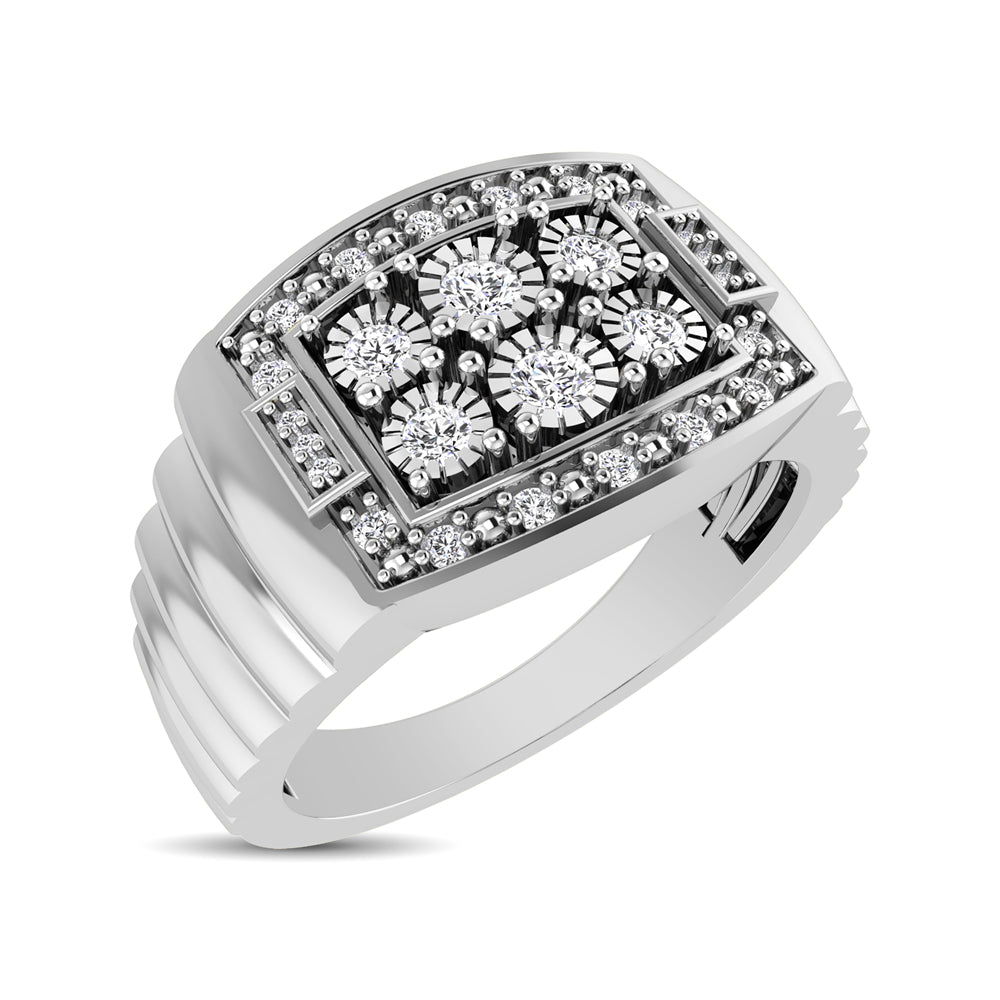 10K White Gold 1/4 Ct.Tw. Diamond Illusion Men&apos;s Fashion Ring