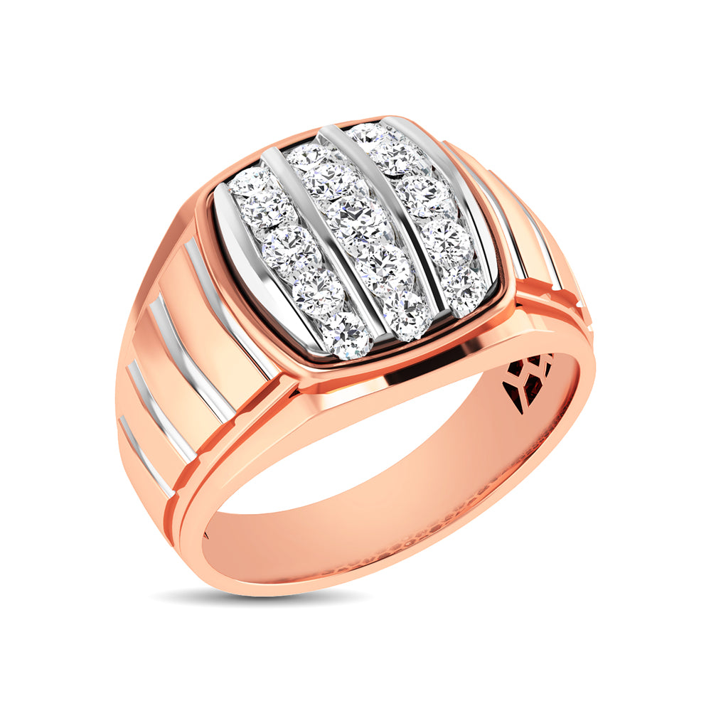 10K Rose Gold 1 Ct.Tw. Diamond Verticle Stripe Mens Fahion Ring