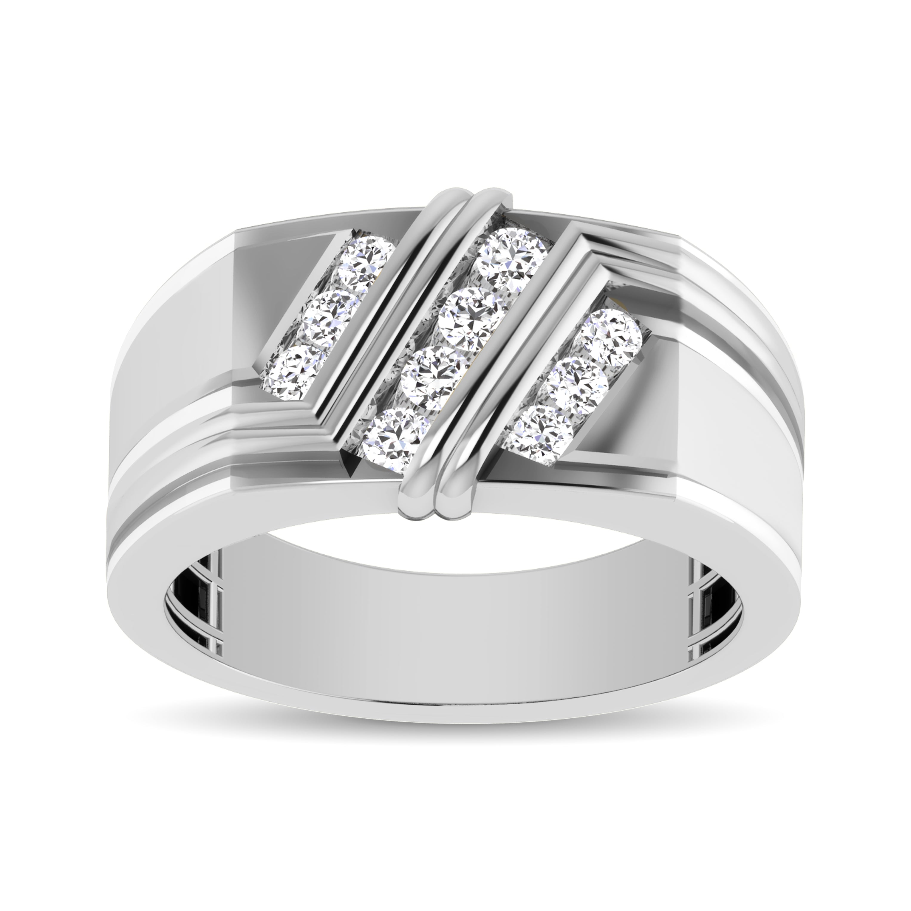 10K White Gold 1/2 Ctw Round Cut Diamond Mens Wedding Band