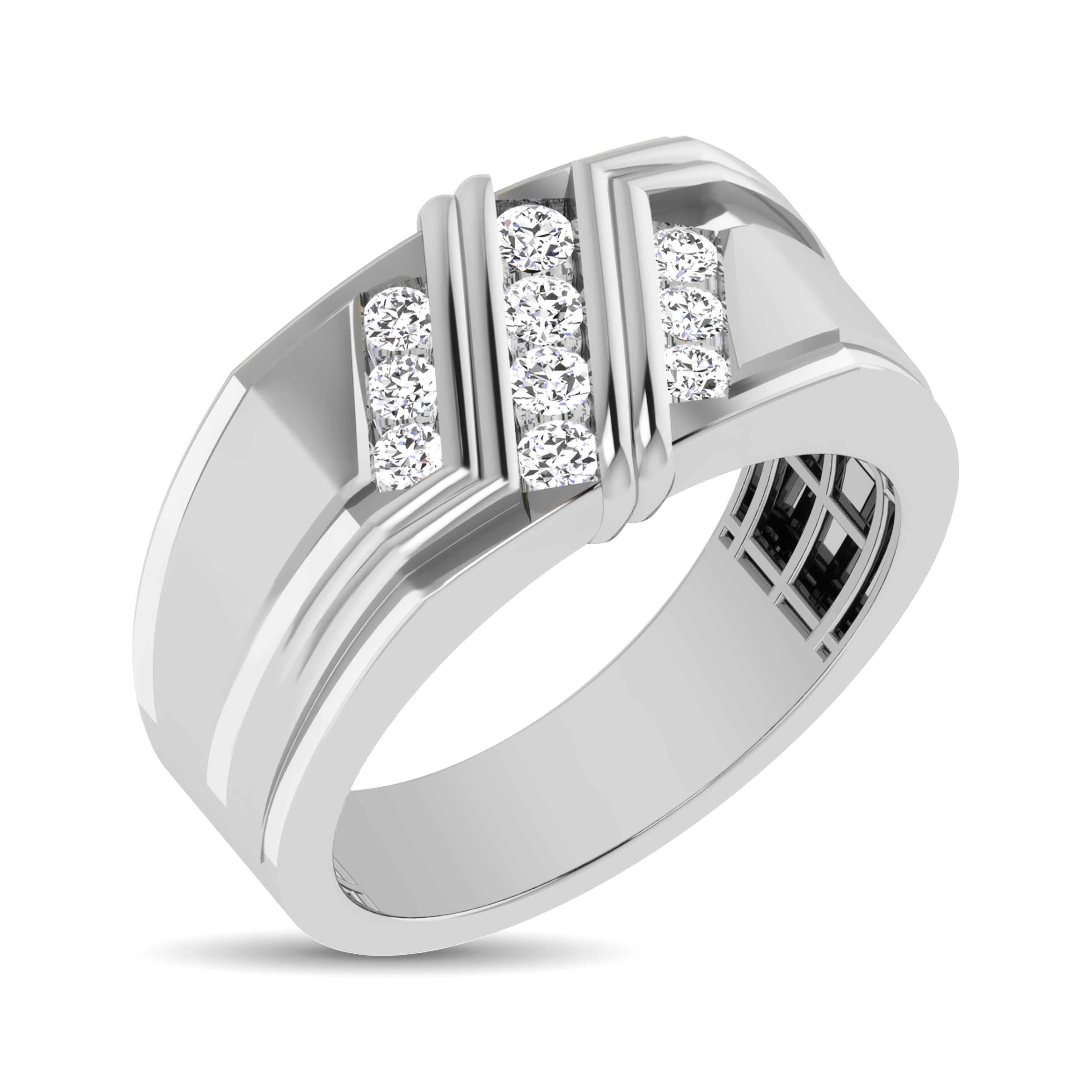 10K White Gold 1/2 Ctw Round Cut Diamond Mens Wedding Band