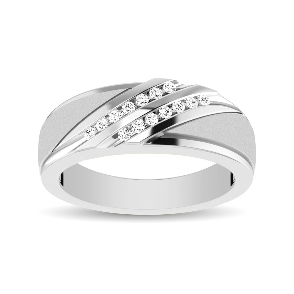 Diamond Accent 1/5 Ctw Men&apos;s  Slant Wedding Band in 10K White Gold