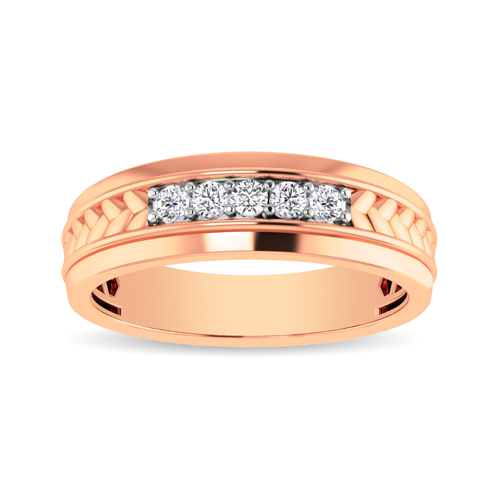 10K Rose Gold 1/4 Ct.Tw. Diamond Five Stone Mens Band