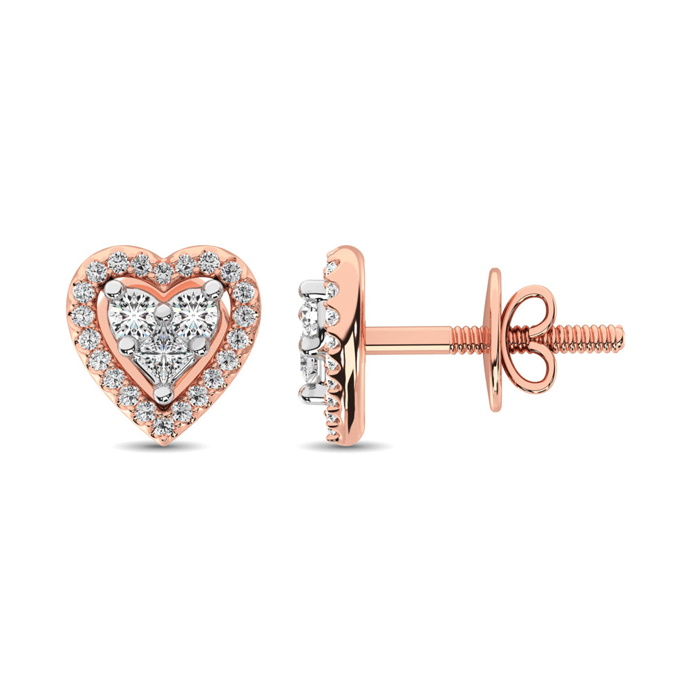 10K Rose Gold 1/3 Ct.Tw. Diamond Heart Stud Earrings