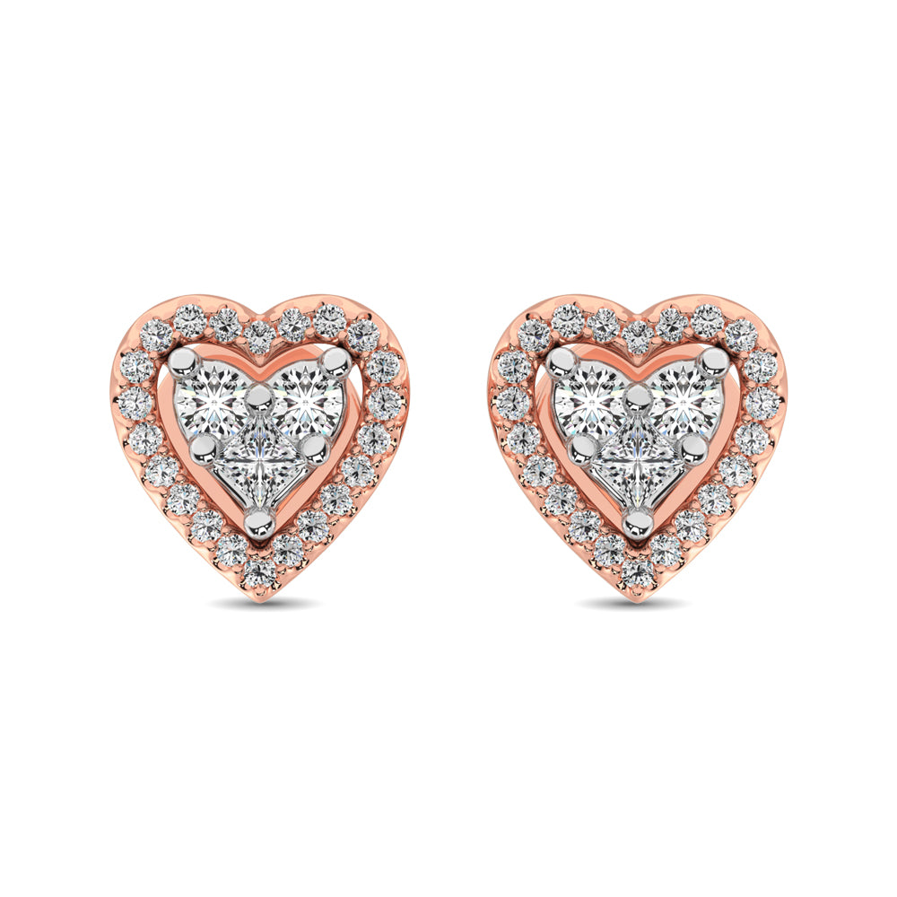 10K Rose Gold 1/3 Ct.Tw. Diamond Heart Stud Earrings