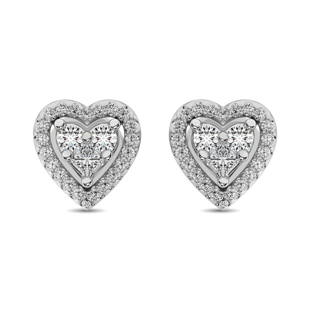 10K White Gold 1/3 Ct.Tw. Diamond Heart Stud Earrings