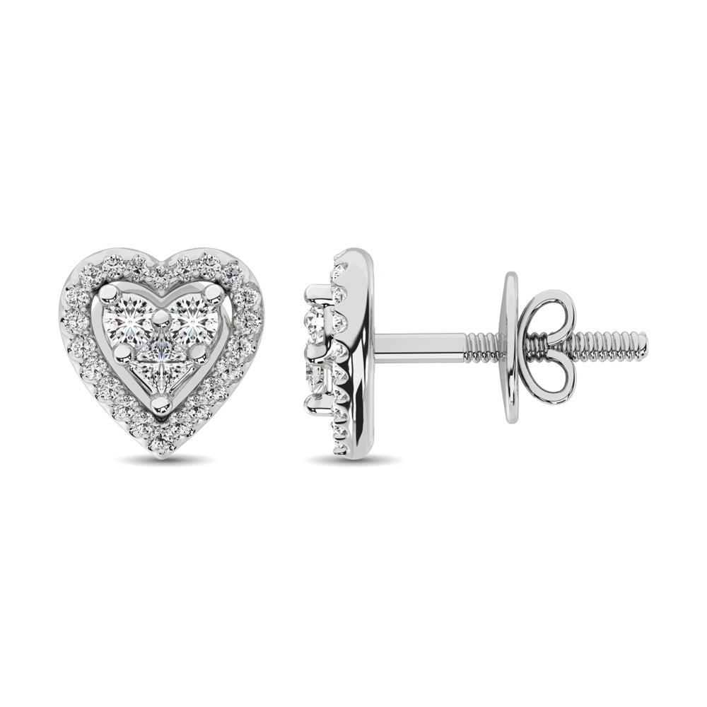 10K White Gold 1/3 Ct.Tw. Diamond Heart Stud Earrings