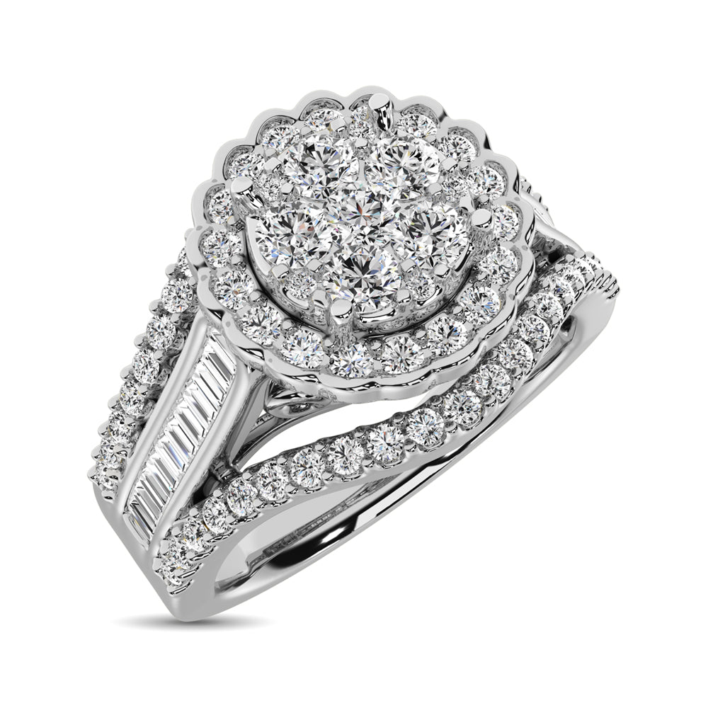 10K White Gold Round and Baguette Diamond 1 Ct.Tw. Engagement Ring