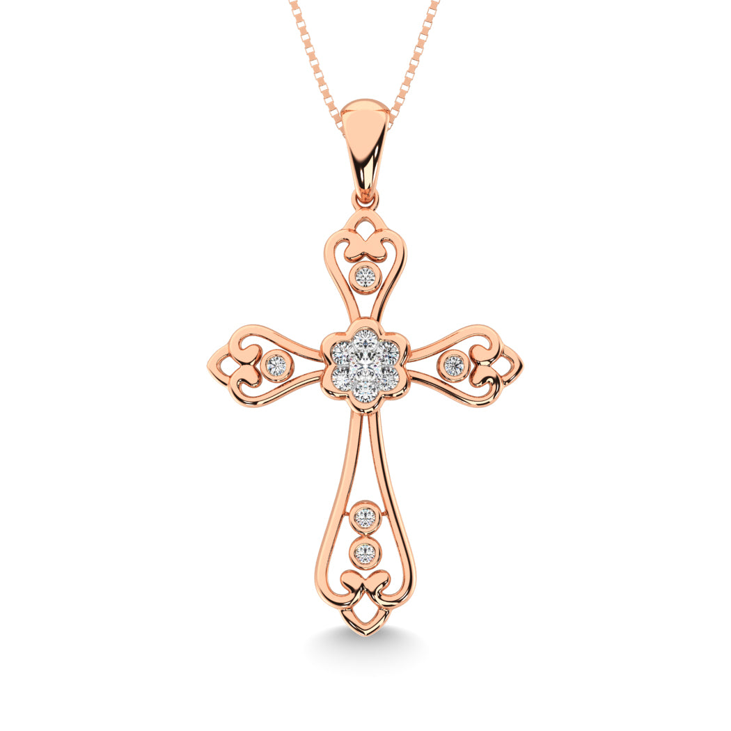 Diamond Accented Lacy Cross Pendant 1/6 Ct.Tw