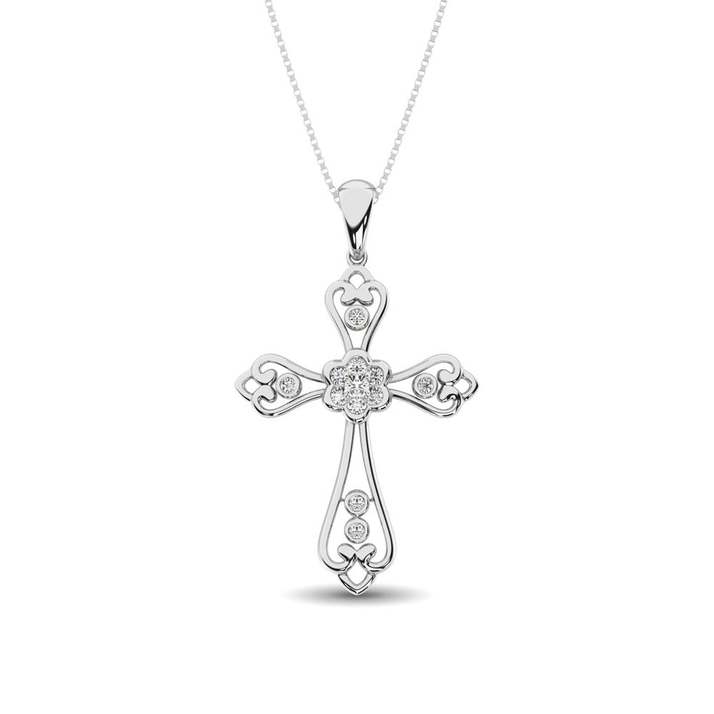 Diamond Accented Lacy Cross Pendant 1/6 Ct.Tw