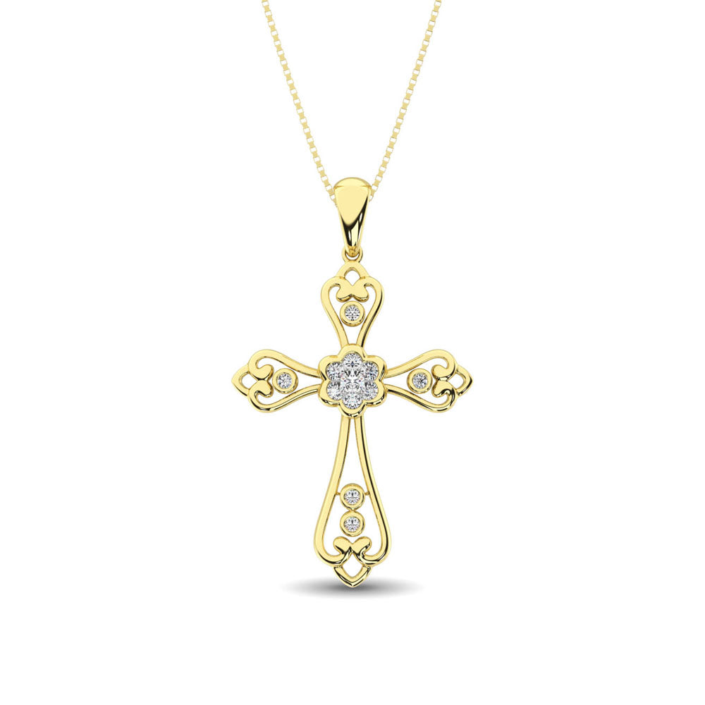 Diamond Accented Lacy Cross Pendant 1/6 Ct.Tw