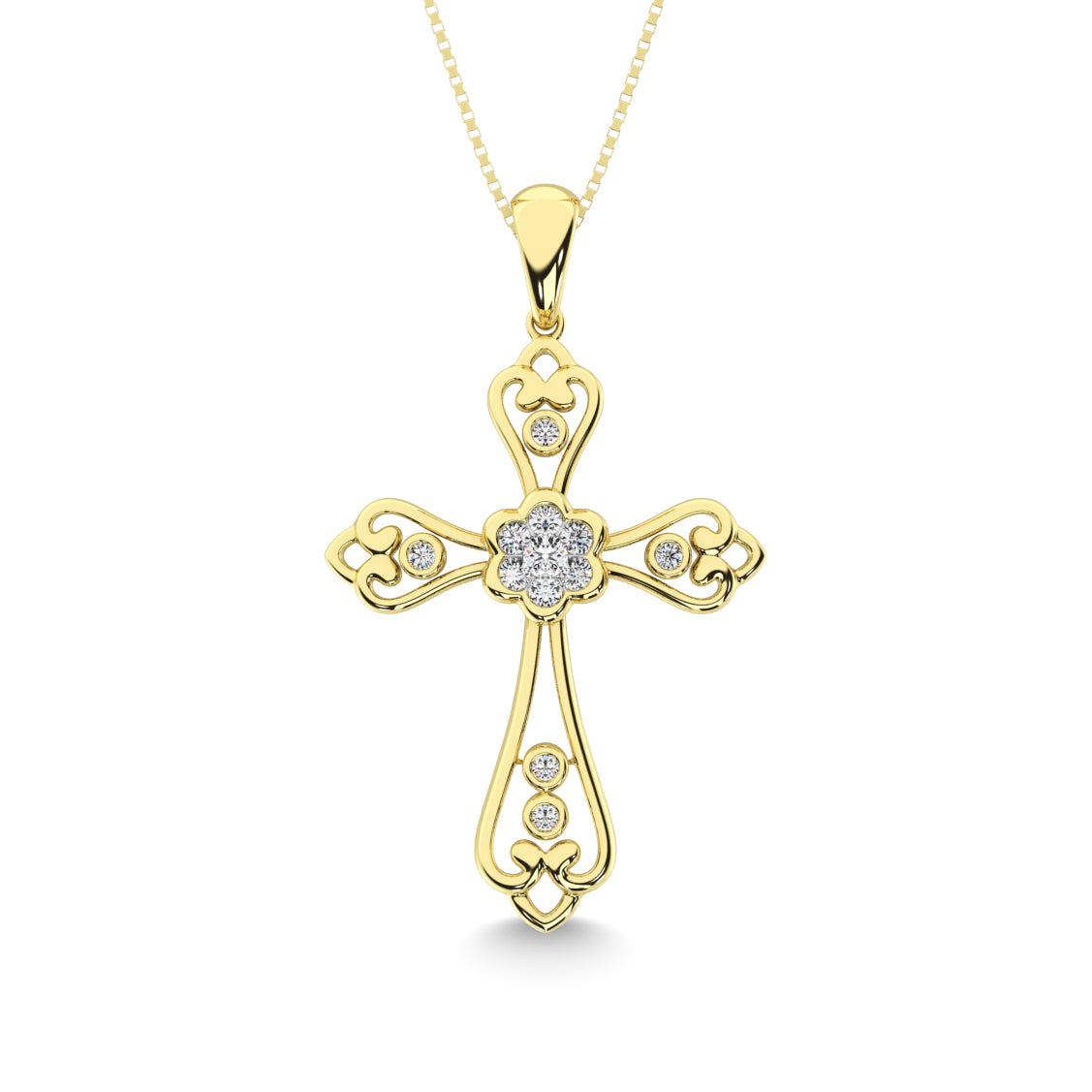 Diamond Accented Lacy Cross Pendant 1/6 Ct.Tw