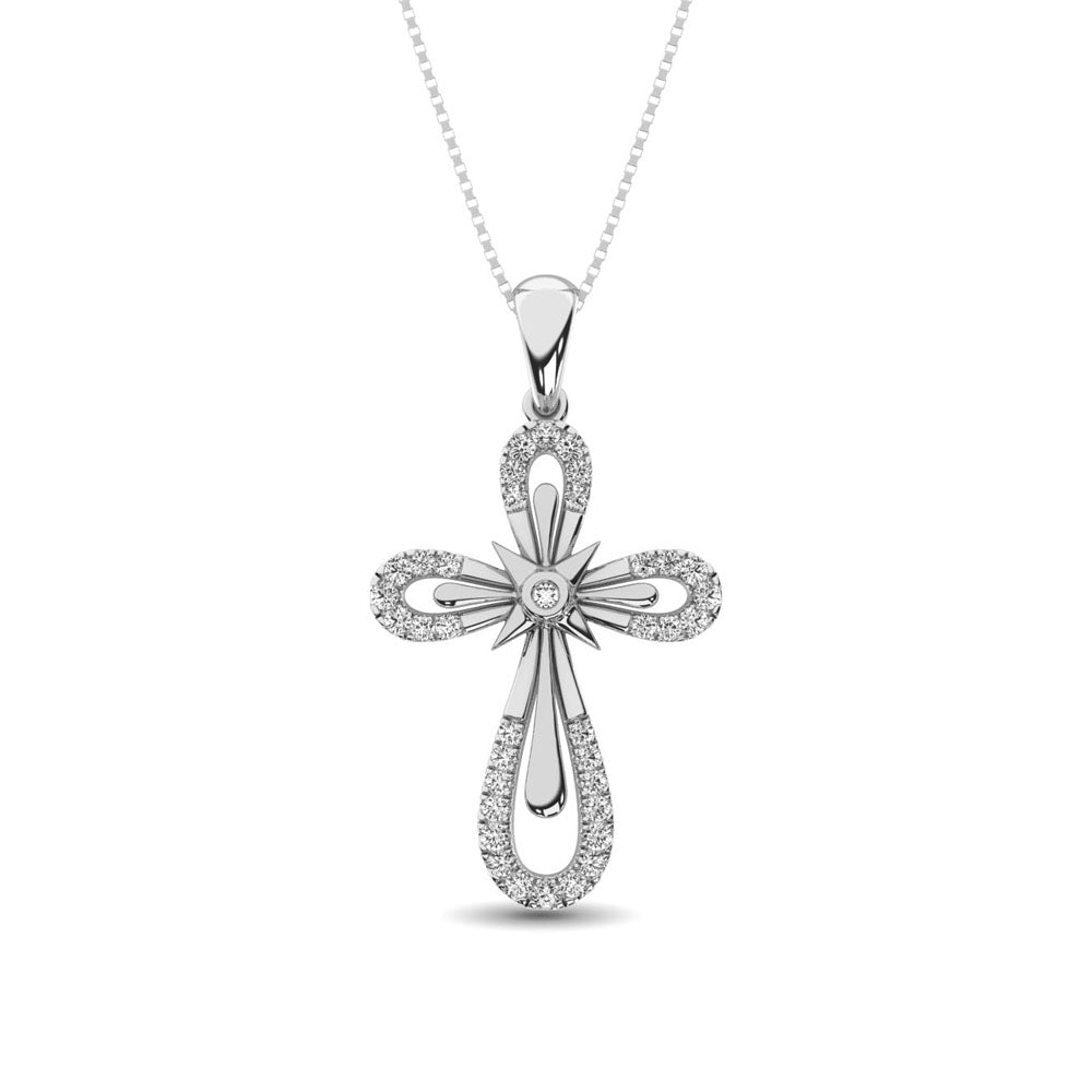 10K White Gold 1/5 Ct.Tw. Diamond Cross Pendant