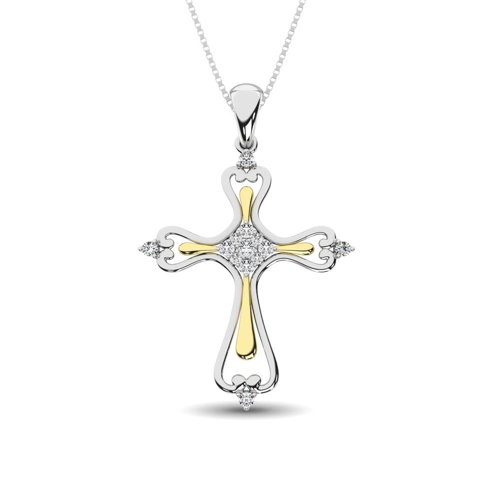 14K Two Tone 1/8 Ct.Tw. Diamond Cross Pendant