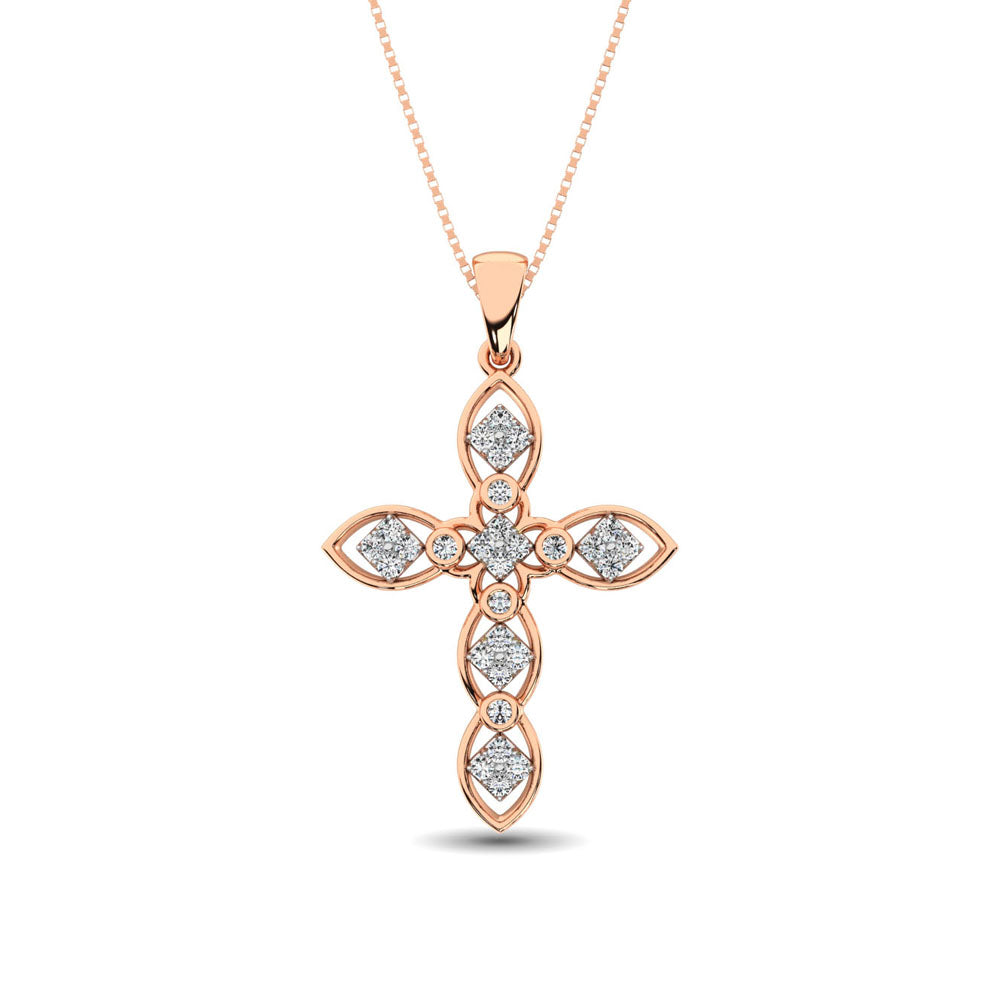 14K Rose Gold 1/5 Ct.Tw. Diamond Cross Pendant