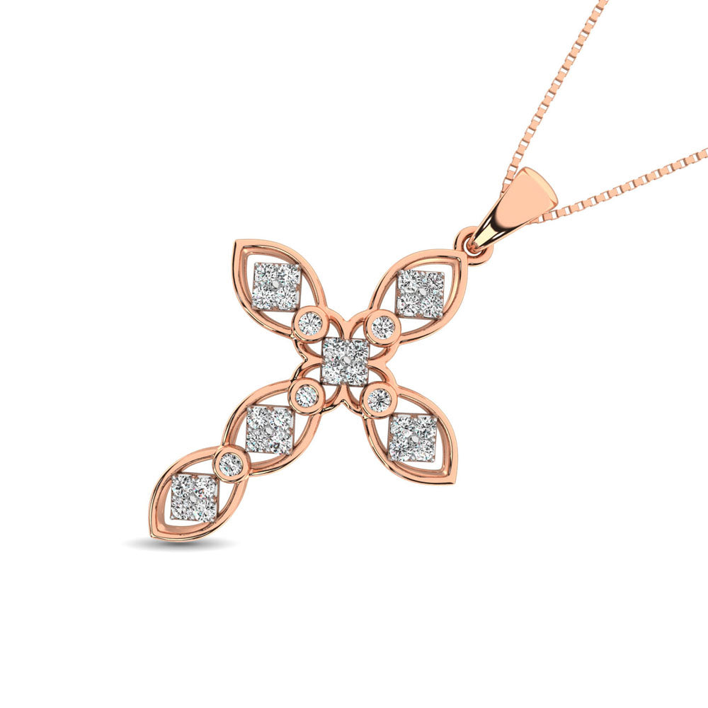 14K Rose Gold 1/5 Ct.Tw. Diamond Cross Pendant