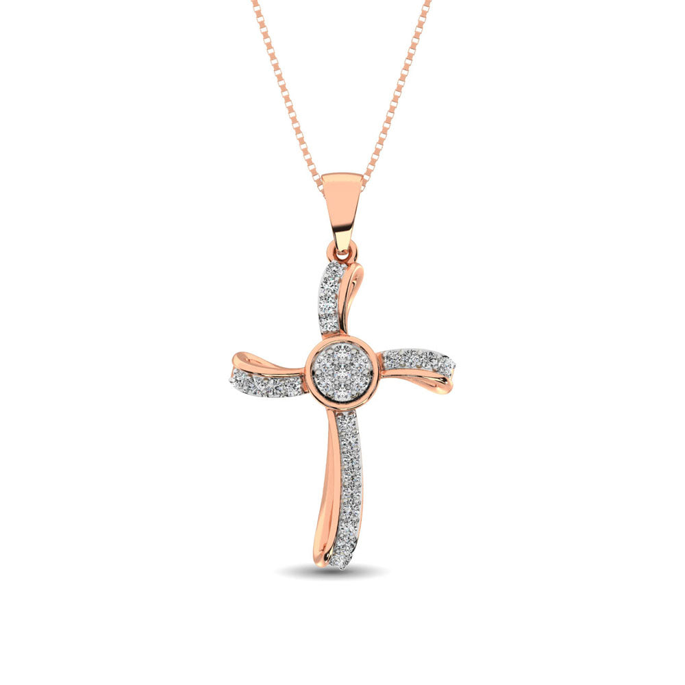 14K Rose Gold 1/5 Ct.Tw. Diamond Cross Pendant