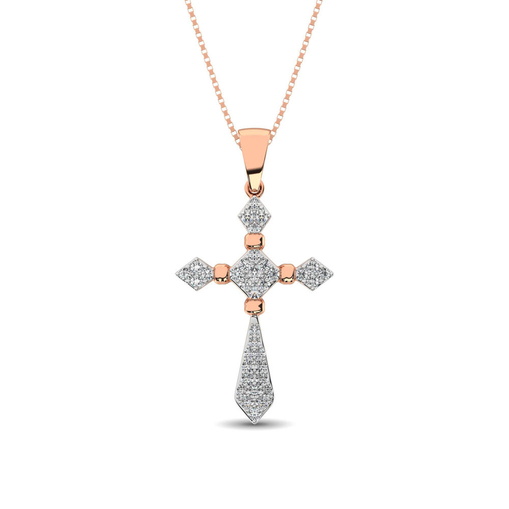 14K Rose Gold 1/5 Ct.Tw. Diamond Cross Pendant