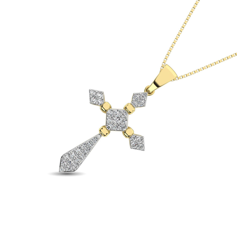 14K Yellow Gold 1/5 Ct.Tw. Diamond Cross Pendant