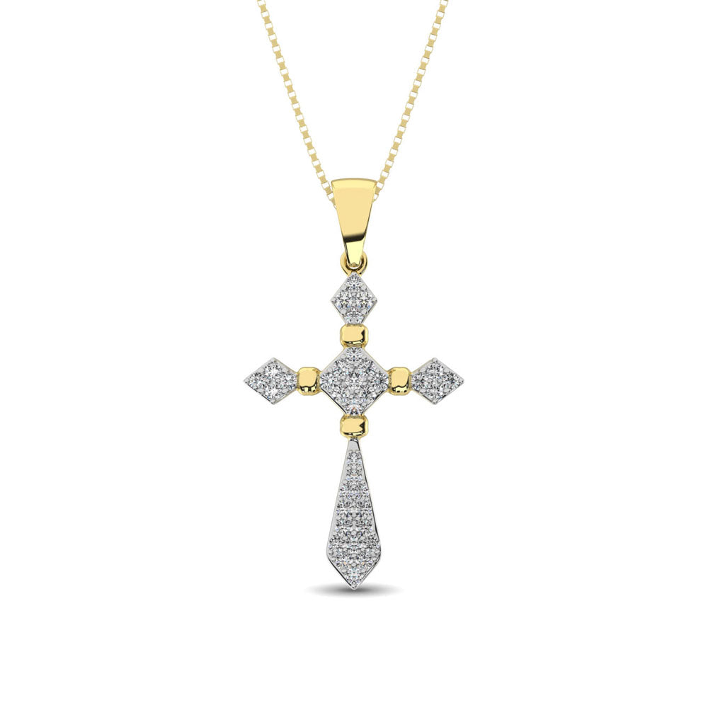 14K Yellow Gold 1/5 Ct.Tw. Diamond Cross Pendant