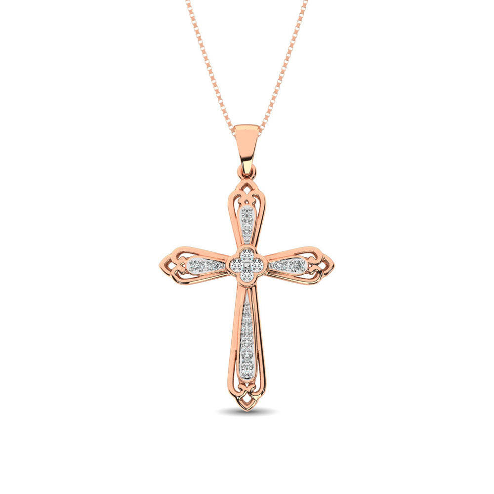 14K Rose Gold 1/6 Ct.Tw. Diamond Cross Pendant