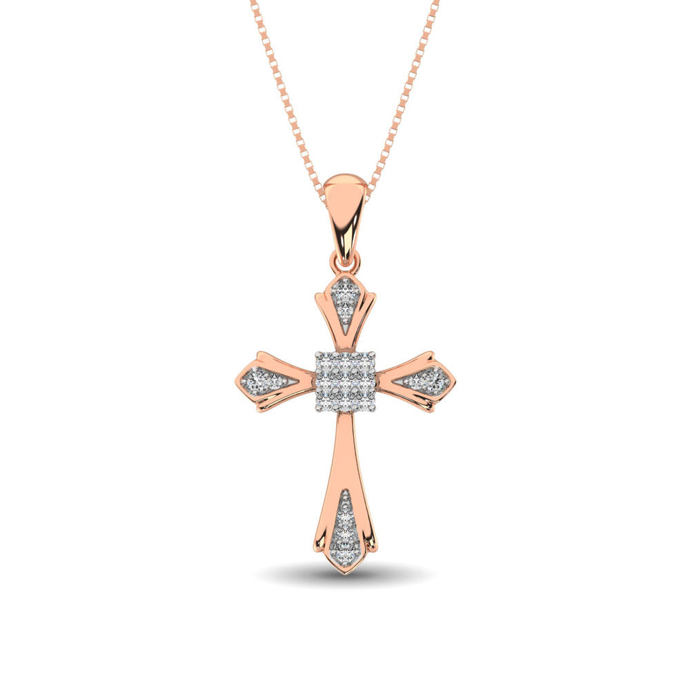 14K Rose Gold 1/6 Ct.Tw. Diamond Cross Pendant