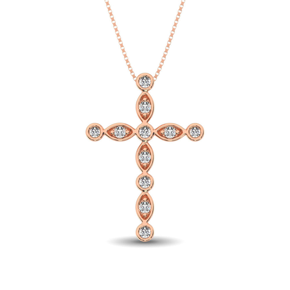 14K Rose Gold 1/4 Ct.Tw. Diamond Cross Pendant