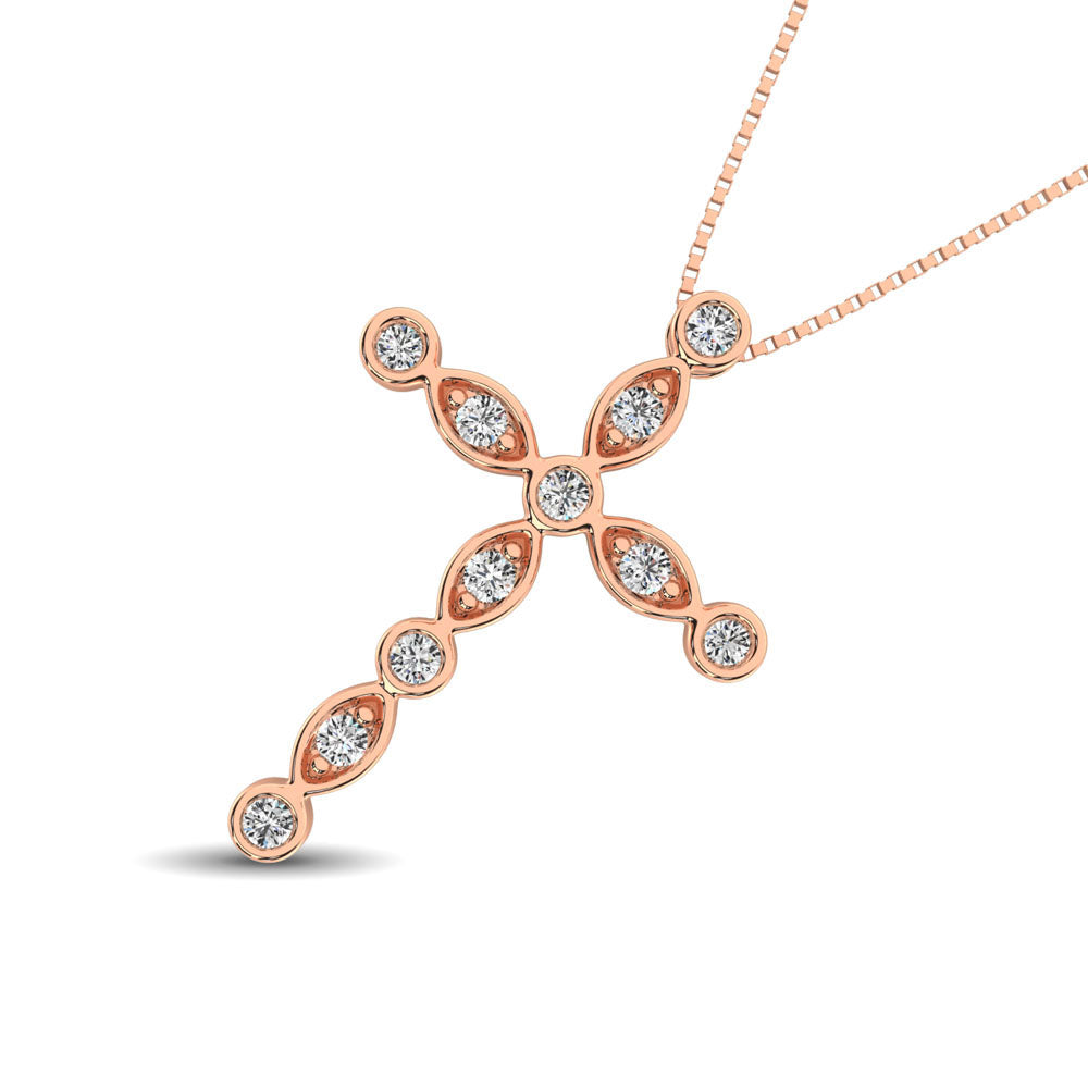 14K Rose Gold 1/4 Ct.Tw. Diamond Cross Pendant