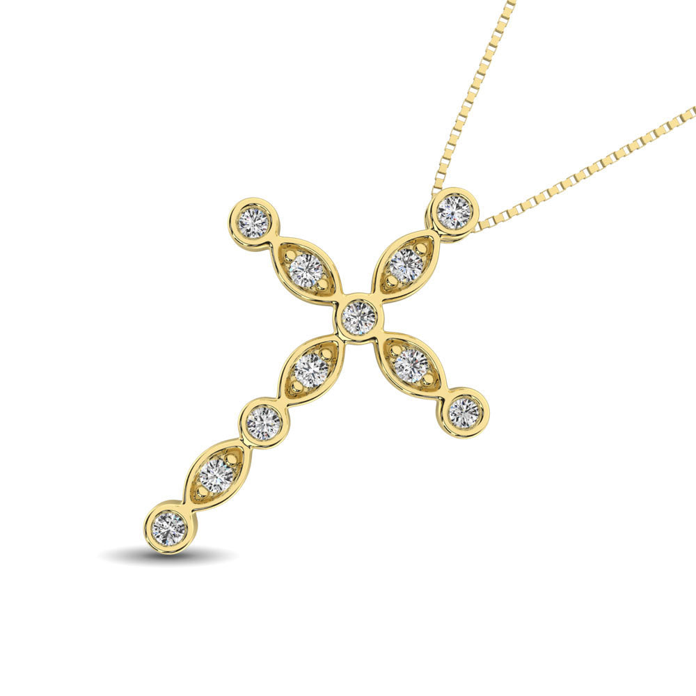 14K Yellow Gold 1/4 Ct.Tw. Diamond Cross Pendant