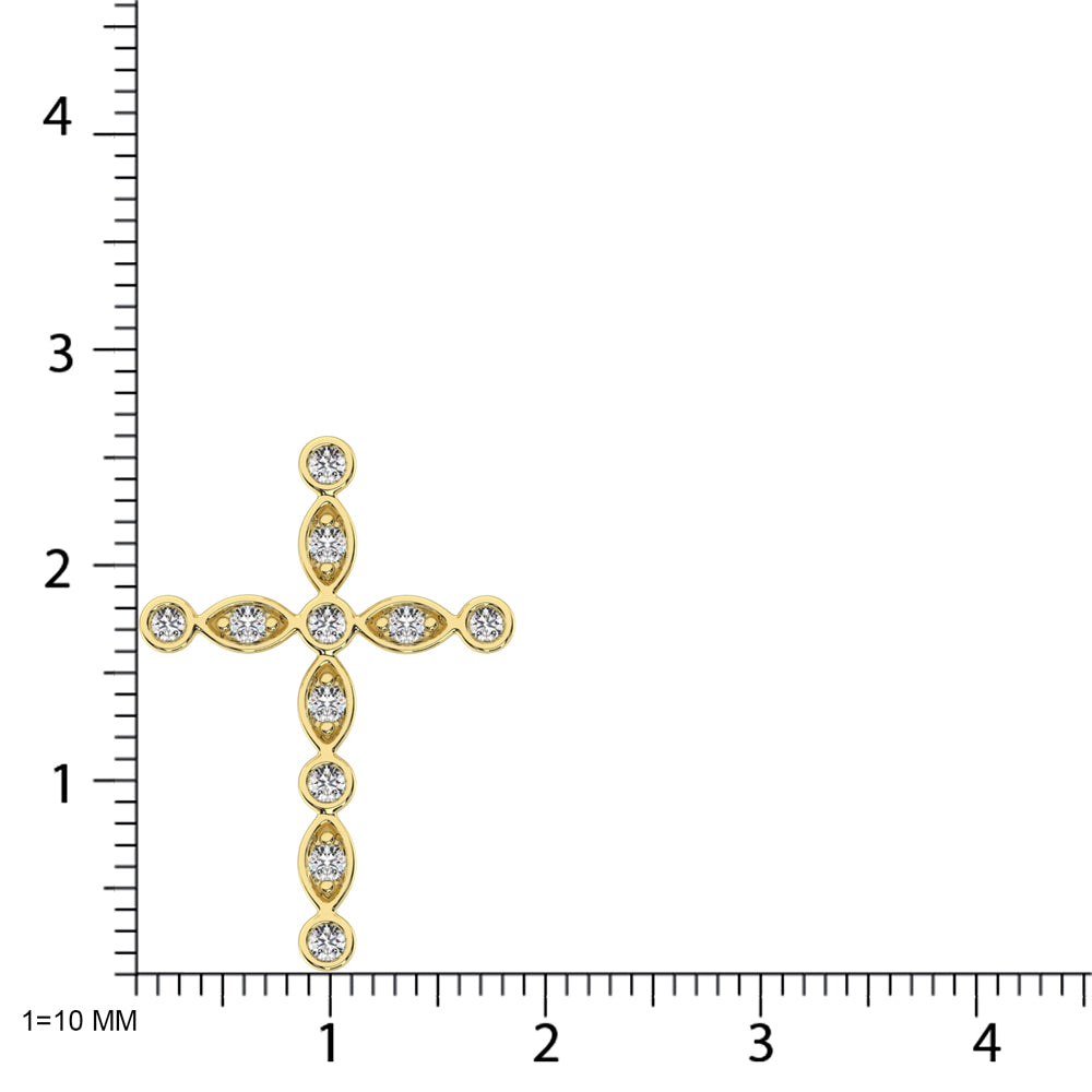 14K Yellow Gold 1/4 Ct.Tw. Diamond Cross Pendant