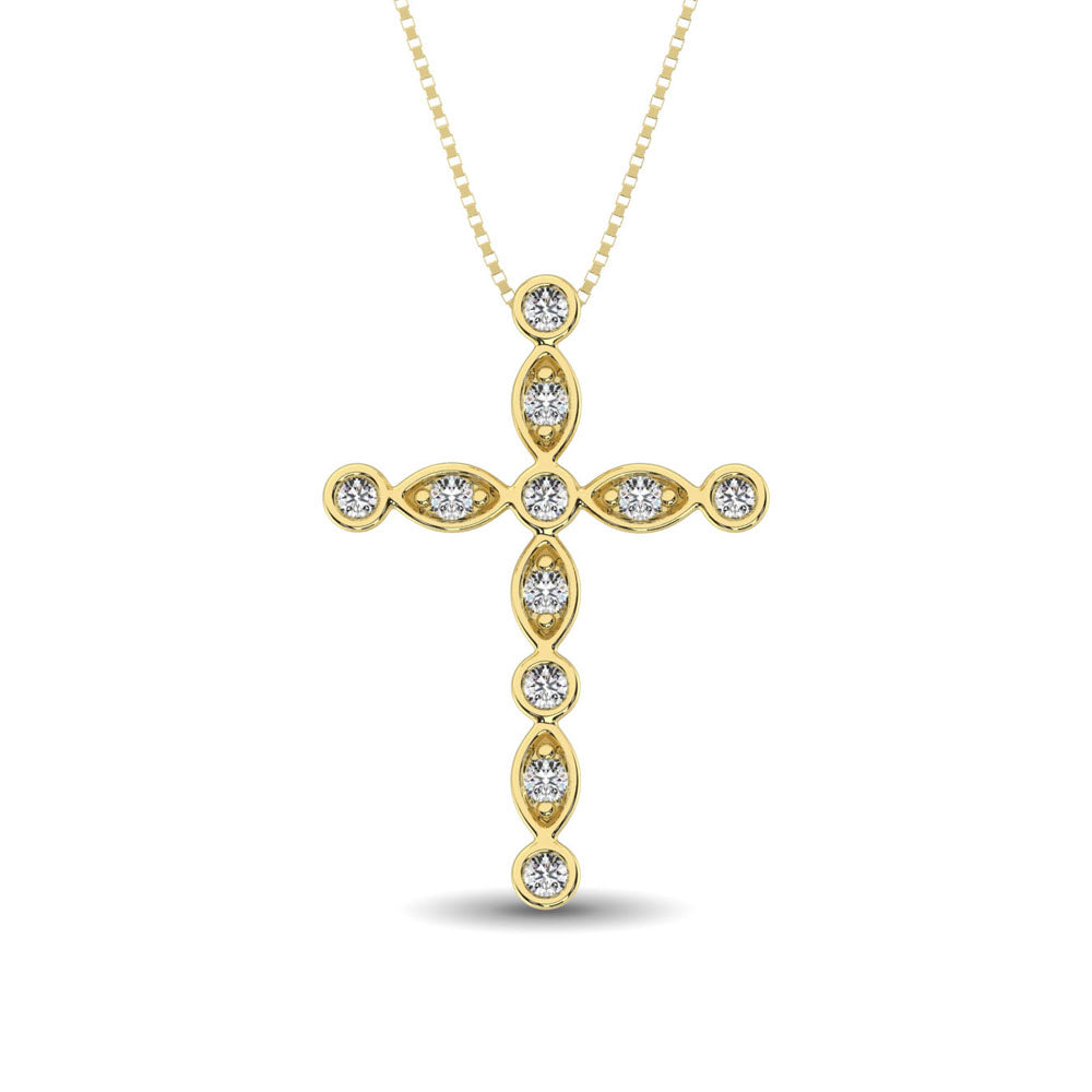 14K Yellow Gold 1/4 Ct.Tw. Diamond Cross Pendant