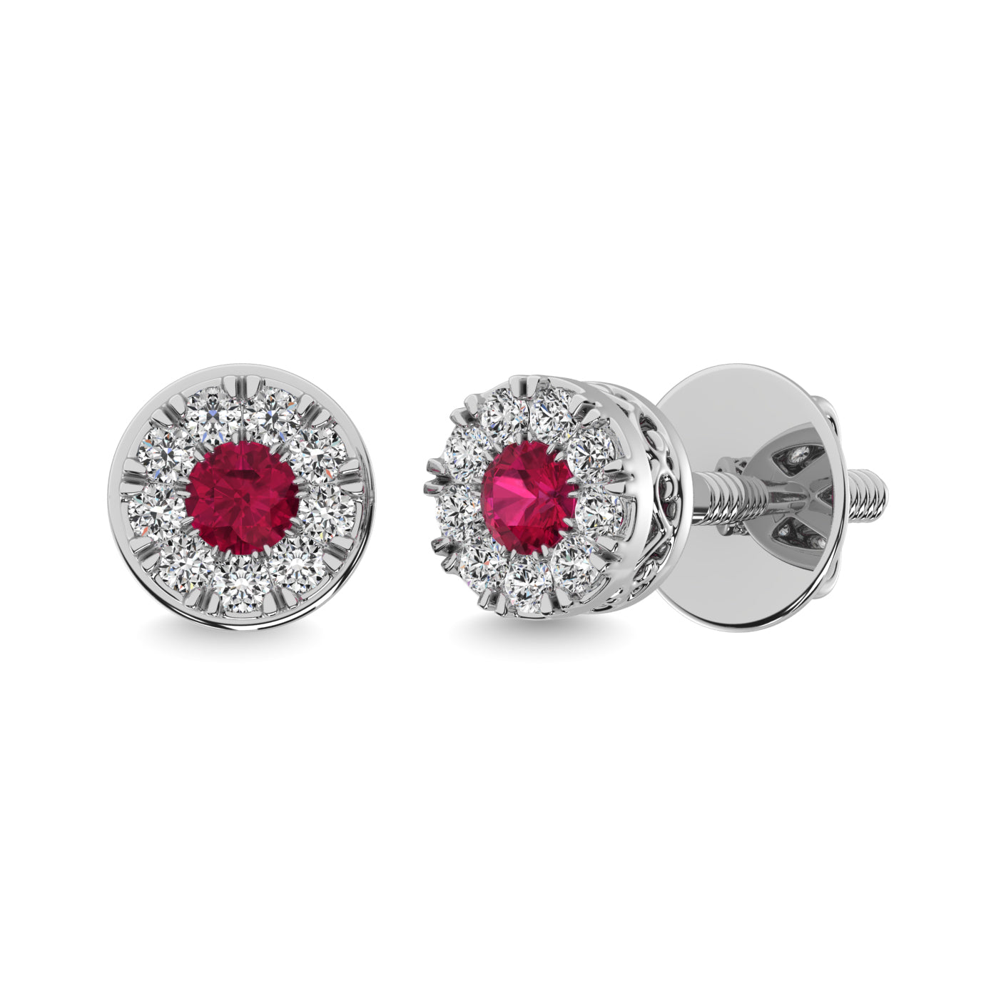 14K White Gold Diamond 1/4 Ct.Tw. and Ruby Stud