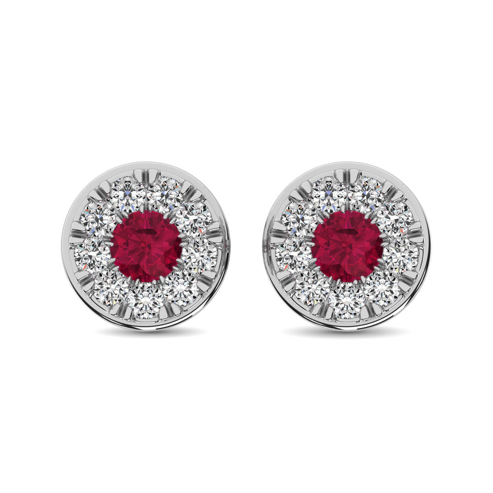 14K White Gold Diamond 1/4 Ct.Tw. and Ruby Stud