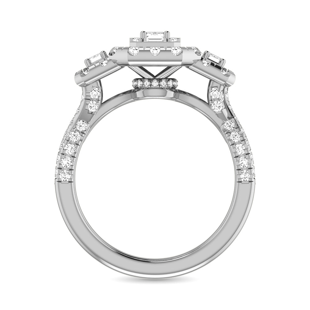 Diamond 2 Ct.Tw. Round and Baguette Engagement Ring in 14K White Gold