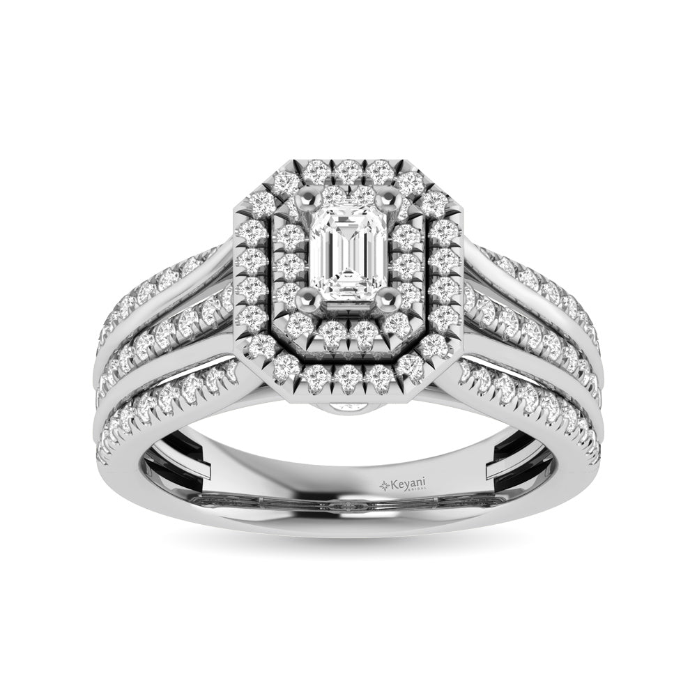 14K White Gold 1 Ct.Tw. Emerald Cut Diamond Engagement Ring