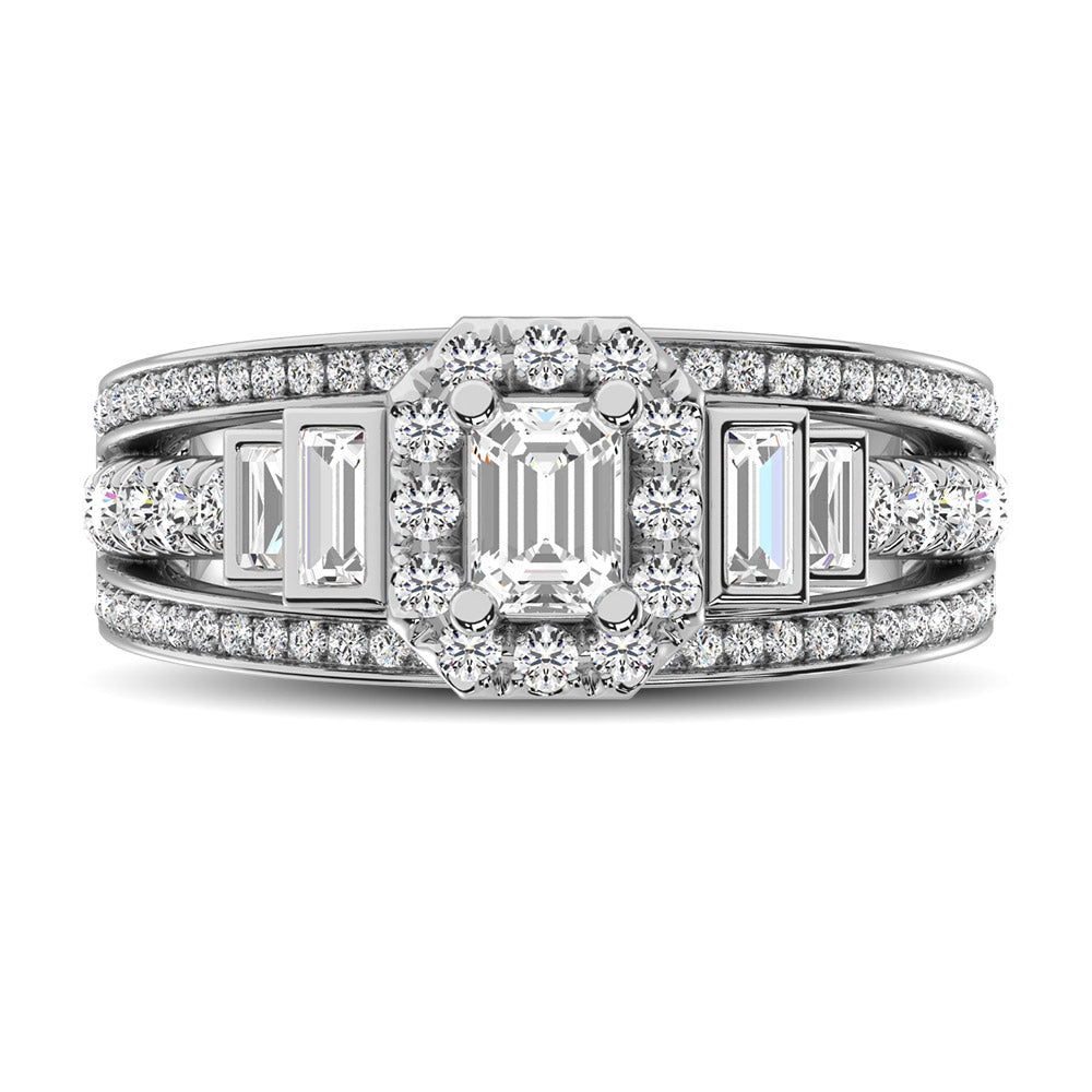 14K White Gold 1 1/2 Ctw Emerald Cut Diamond Engagement Ring